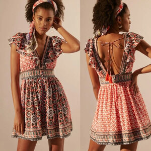 Anthropologie Beaded & Embroidered Flutter Sleeve Mini Dress